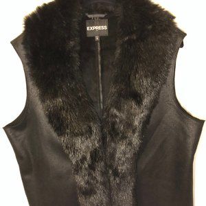 Express Black Faux Fur Collar Vest (XL)